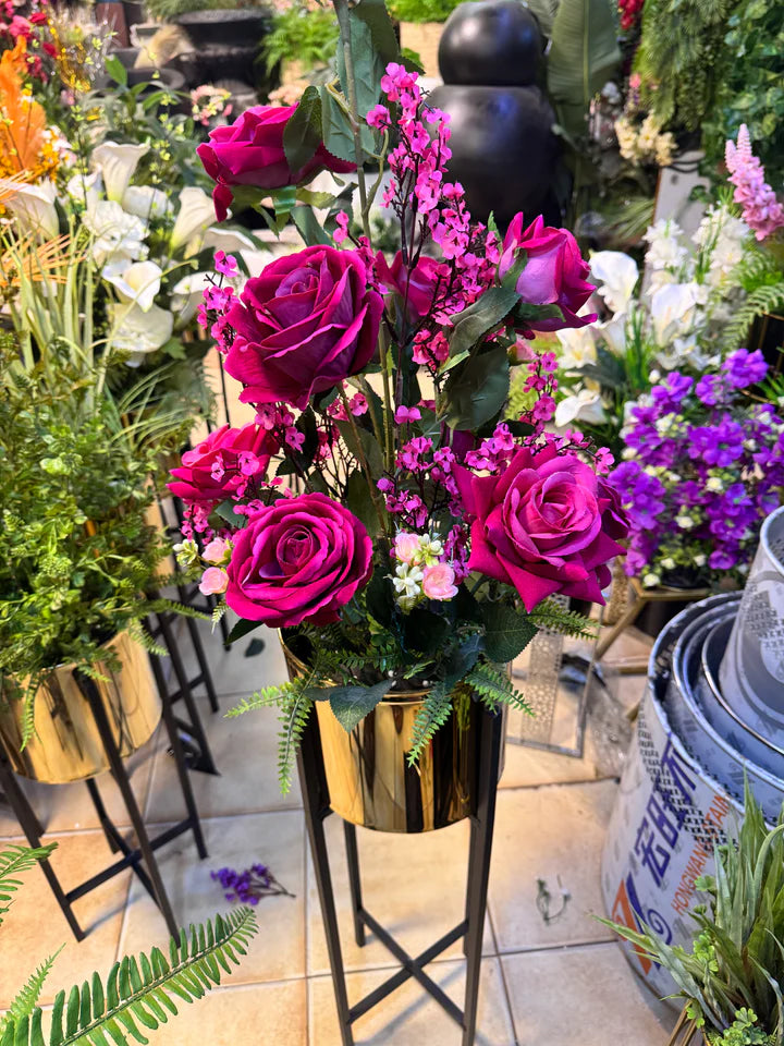 Artificial Flower with Golden Metal Stand