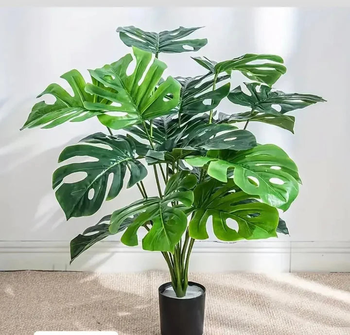 Artificial Monstera Plant with Black Textured Gold Pot
