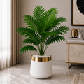 Luxury White & Gold Textured Indoor Planter with Artificial Palm Plant
