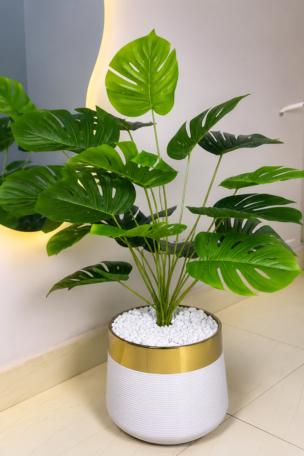 Artificial Monstera Plant with Premium White & Gold Decorative Pot