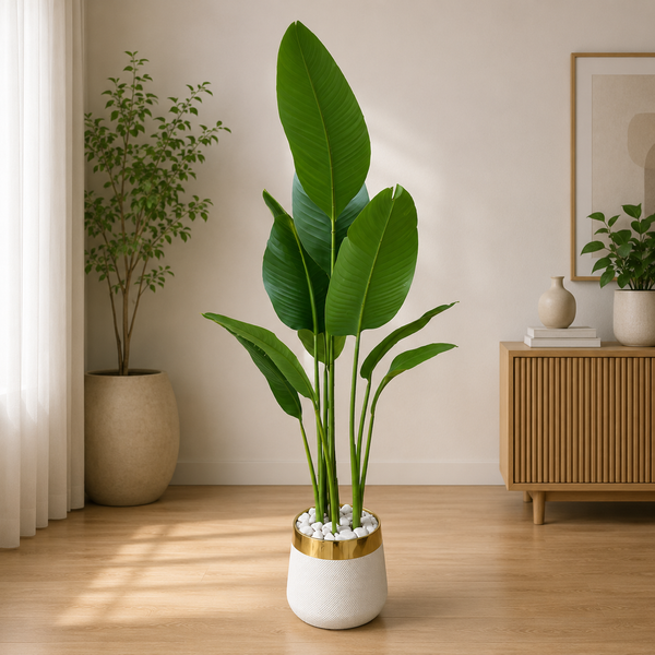 5.5 Ft Artificial Banana Palm Plant with White Pot