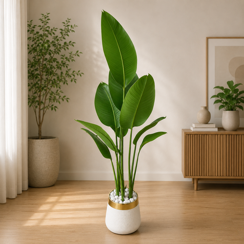 5.5 Ft Artificial Banana Palm Plant with White Pot