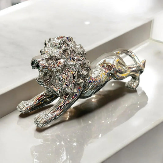 Silver Lion Sculpture