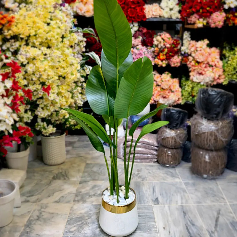 5.5 Ft Artificial Banana Palm Plant with White Pot